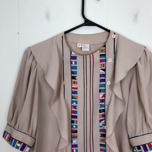 Vintage Ruffled Button Down Blouse Sz M - Picture 2 of 9